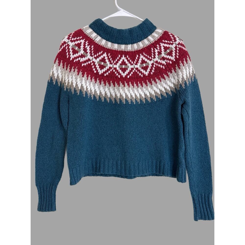 American Eagle Sweater Womens Small Blue Red Knitted Long Sleeve Pullover S/P